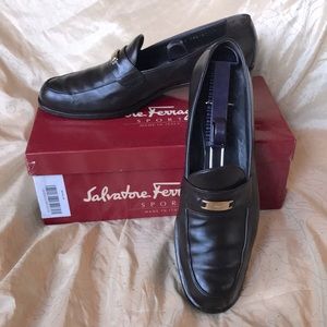 Vintage Salvatore Ferragamo Sport “Cubica” heeled loafer in black calf (size 11)